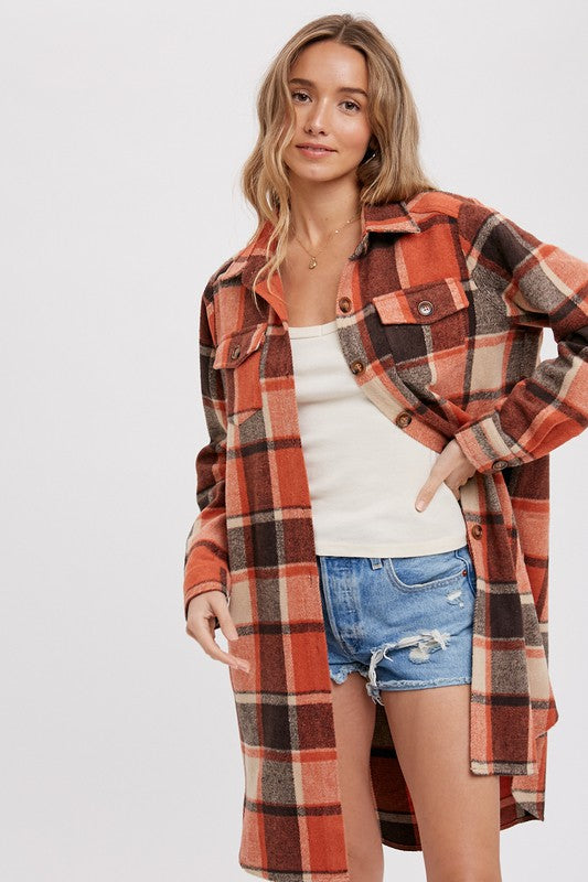 Rust Plaid Longline Shacket