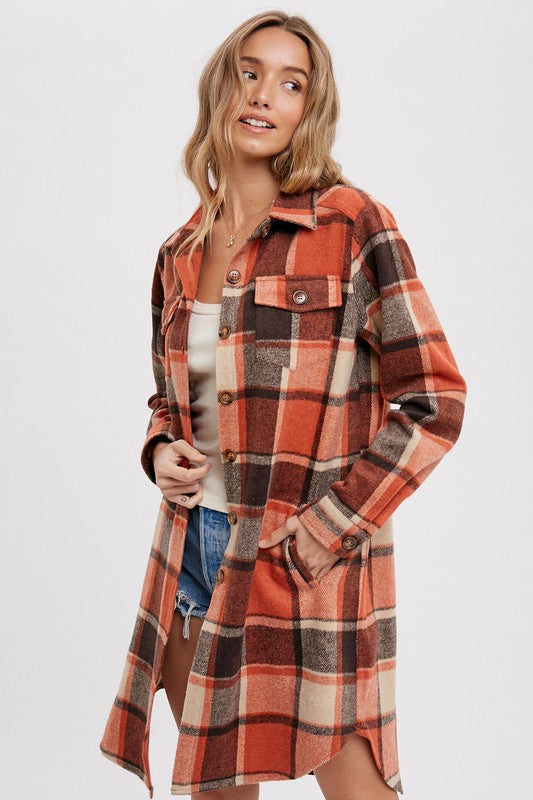 Rust Plaid Longline Shacket