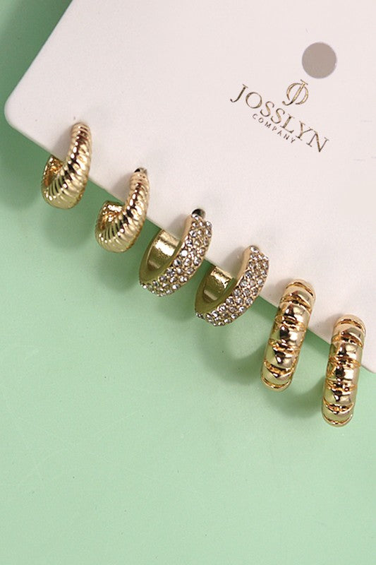 Trio Rhinestone Huggie Hoops
