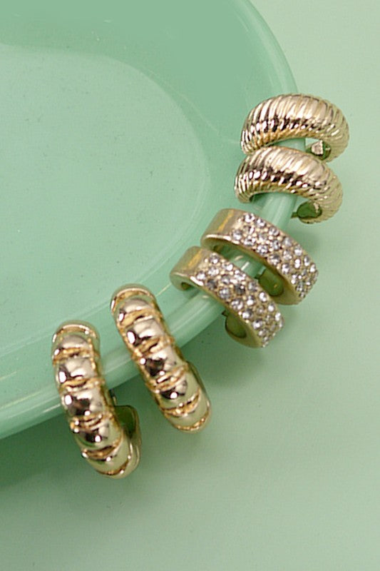 Trio Rhinestone Huggie Hoops