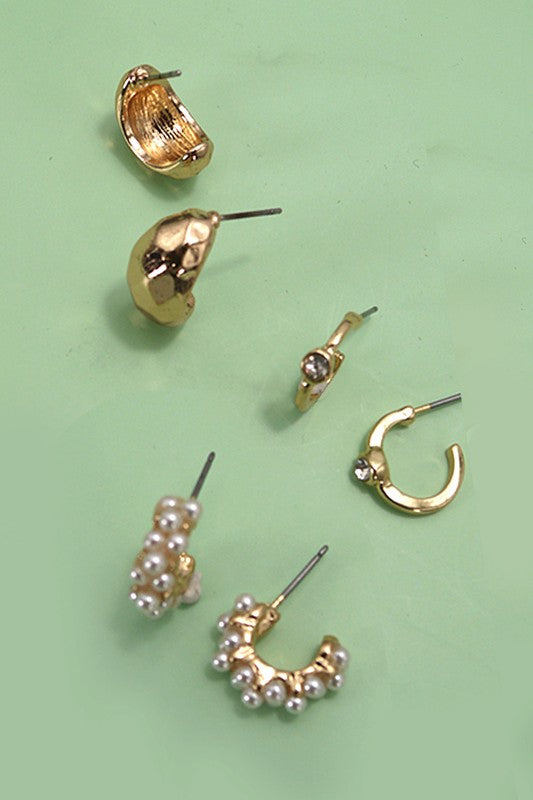 Trio Diamond Cut Earring Set