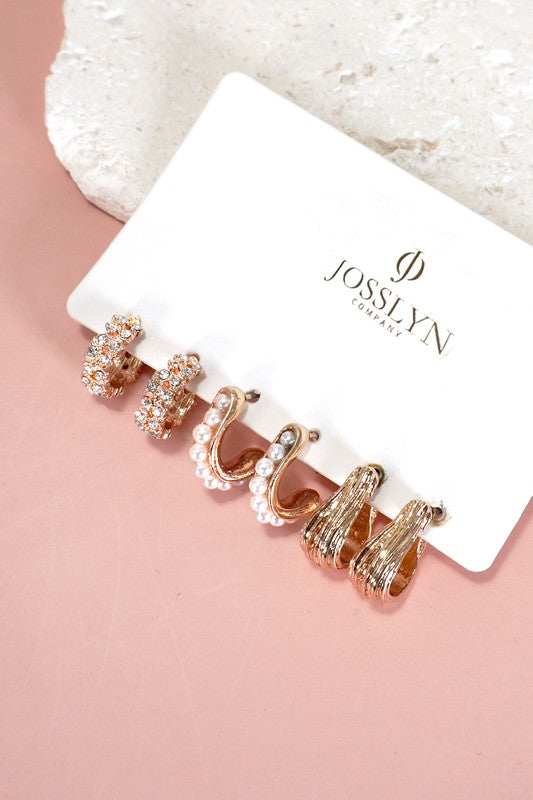 Trio Pearl Hoop Earring Set