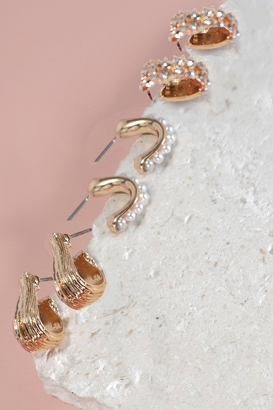 Trio Pearl Hoop Earring Set