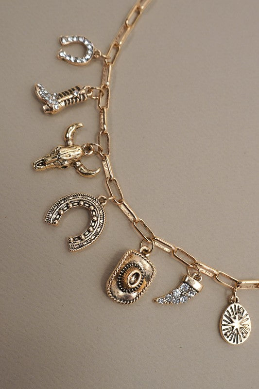 Western Horseshoe Boot Charm Necklace