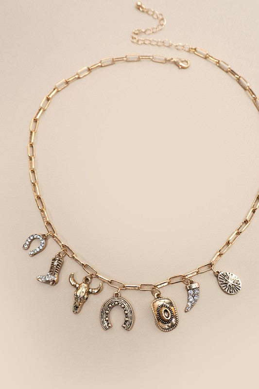 Western Horseshoe Boot Charm Necklace