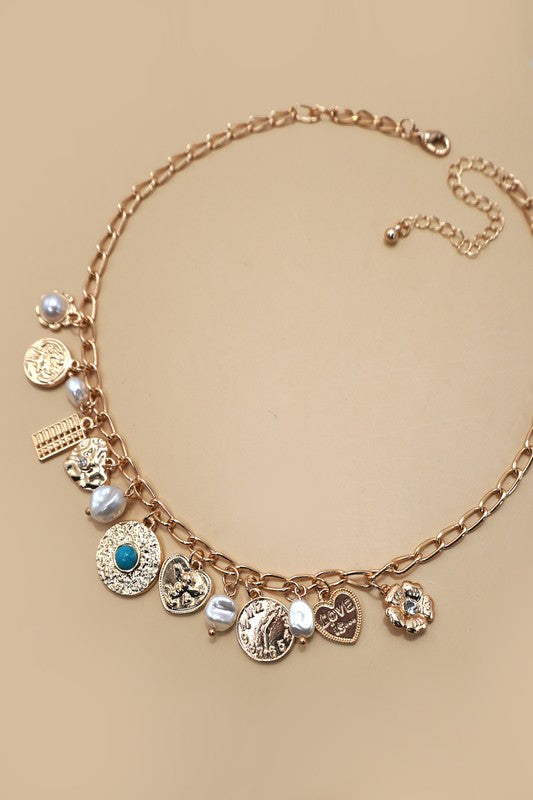 Turquoise Coin Charm Necklace
