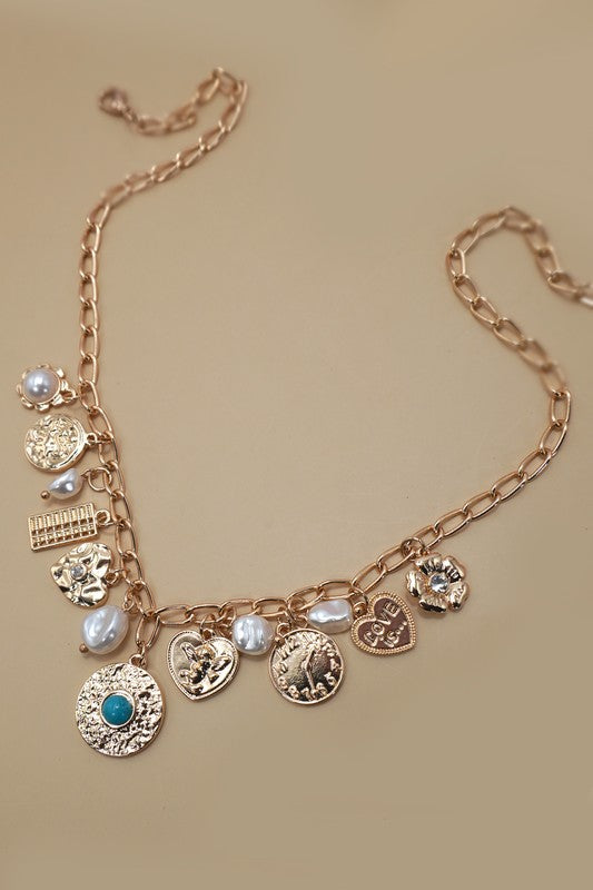 Turquoise Coin Charm Necklace