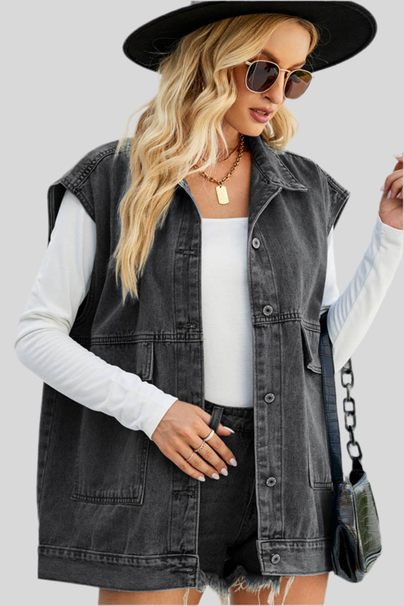 FADED DENIM BUTTON UP VEST
