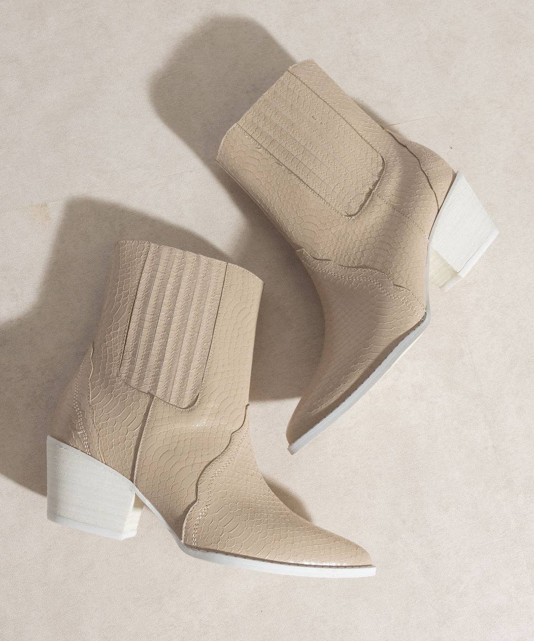 Beige Paneled Western Bootie