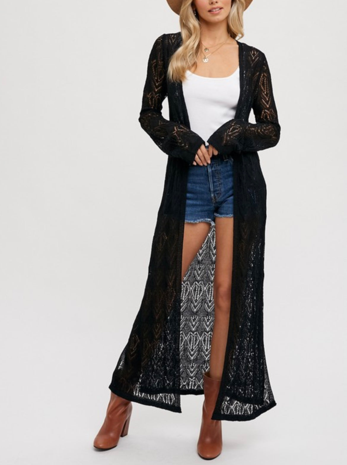 Pointelle Knit Maxi Duster