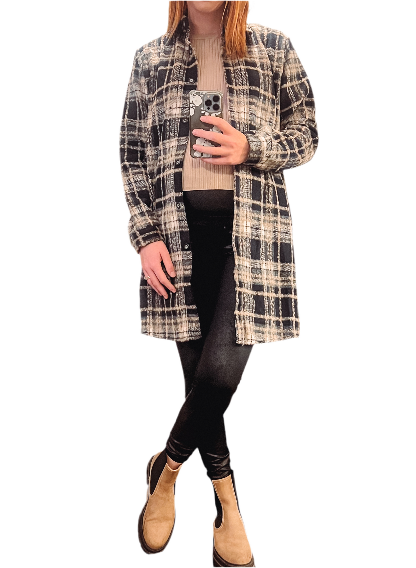 Navy Button Down Flannel Shacket