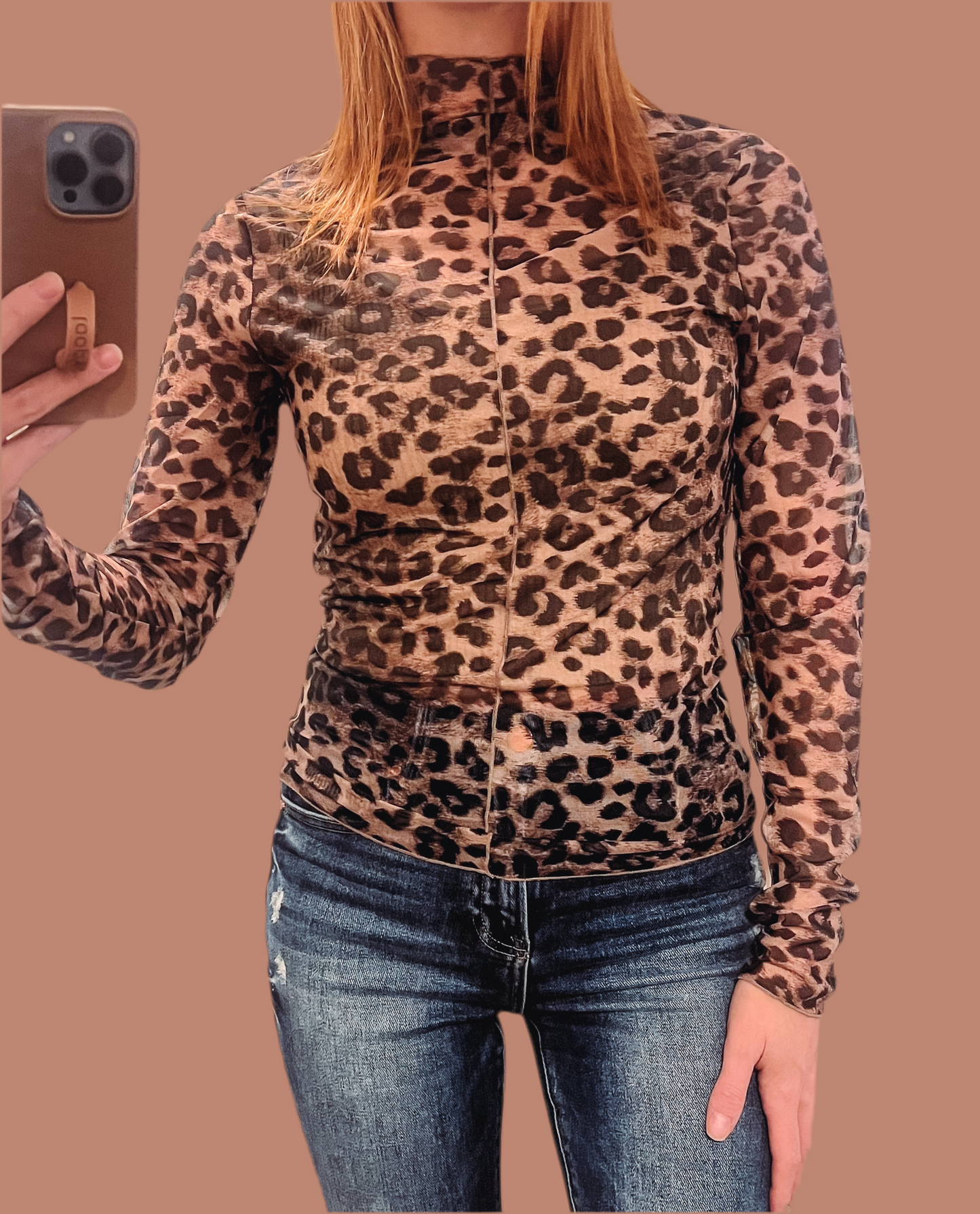 Animal Printed Mesh L/S Top