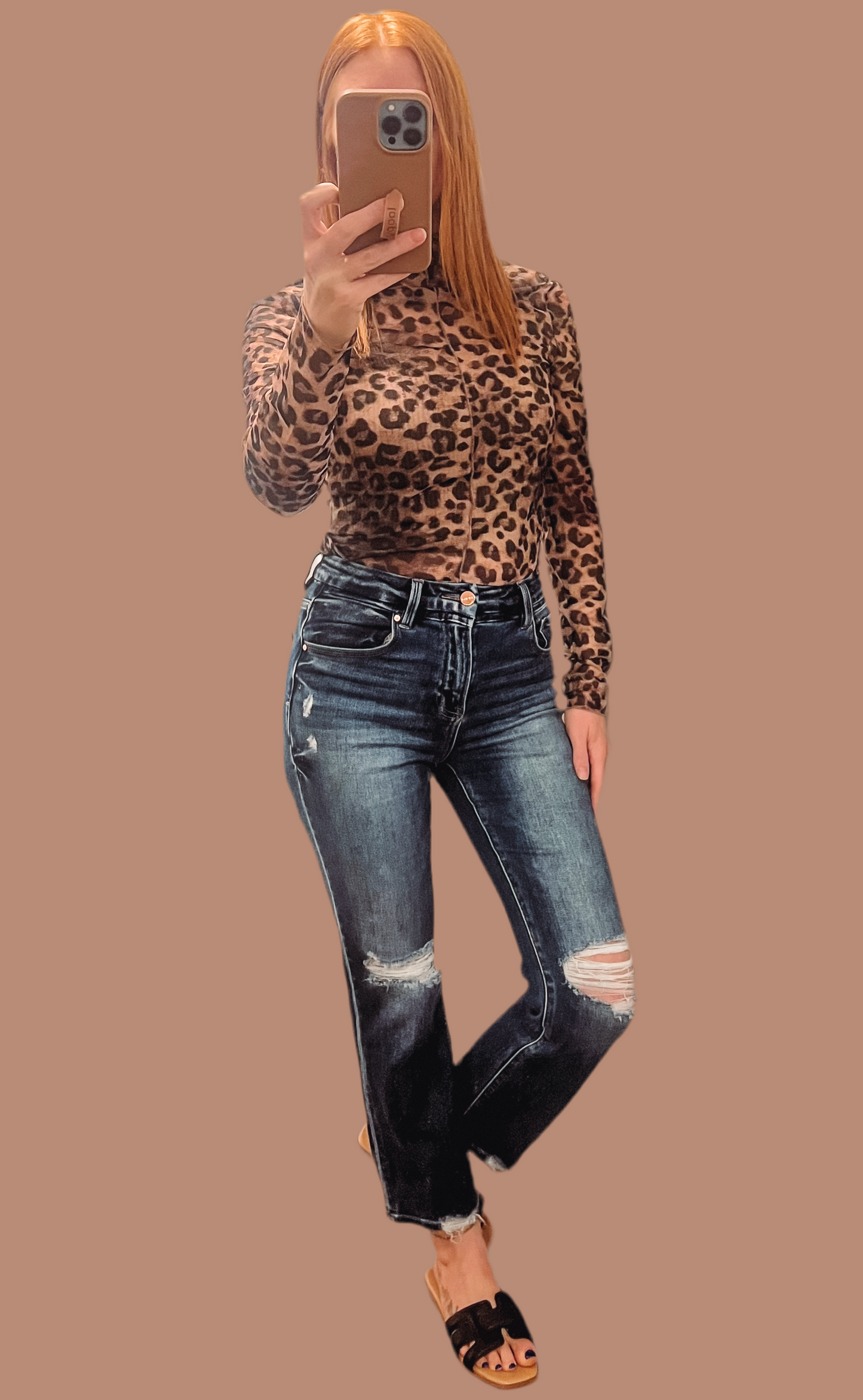 Animal Printed Mesh L/S Top