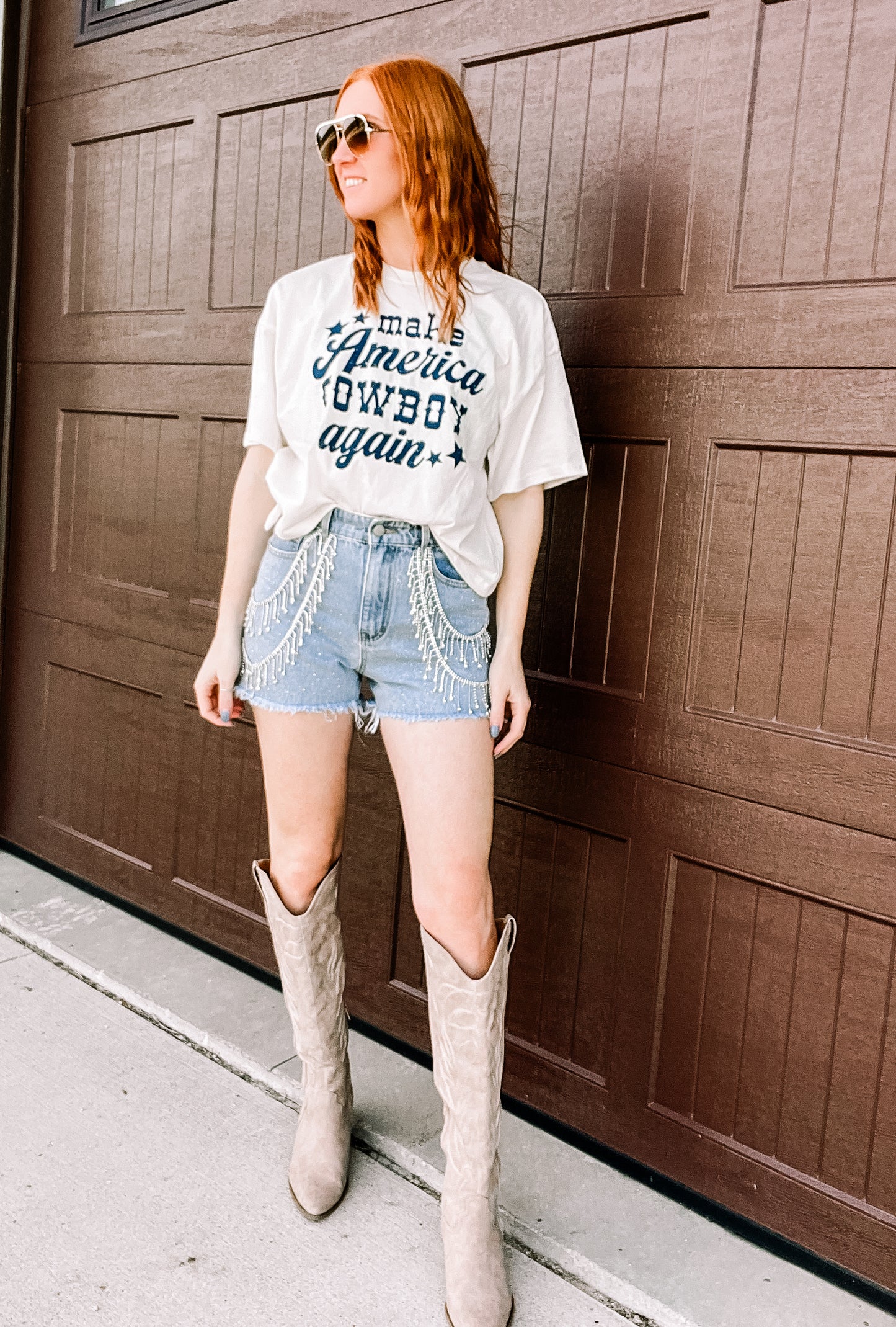Dolly Fringe Denim Rhinestone Shorts