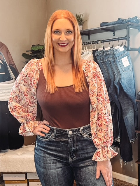 Tessa Floral Bubble Sleeve Bodysuit