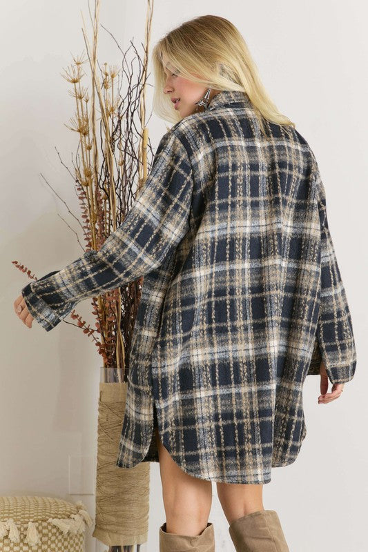 Navy Button Down Flannel Shacket