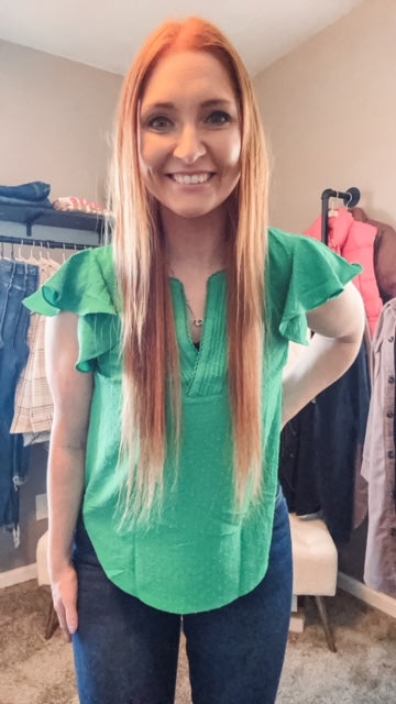LACE EDGE SPLIT NECKLINE TOP