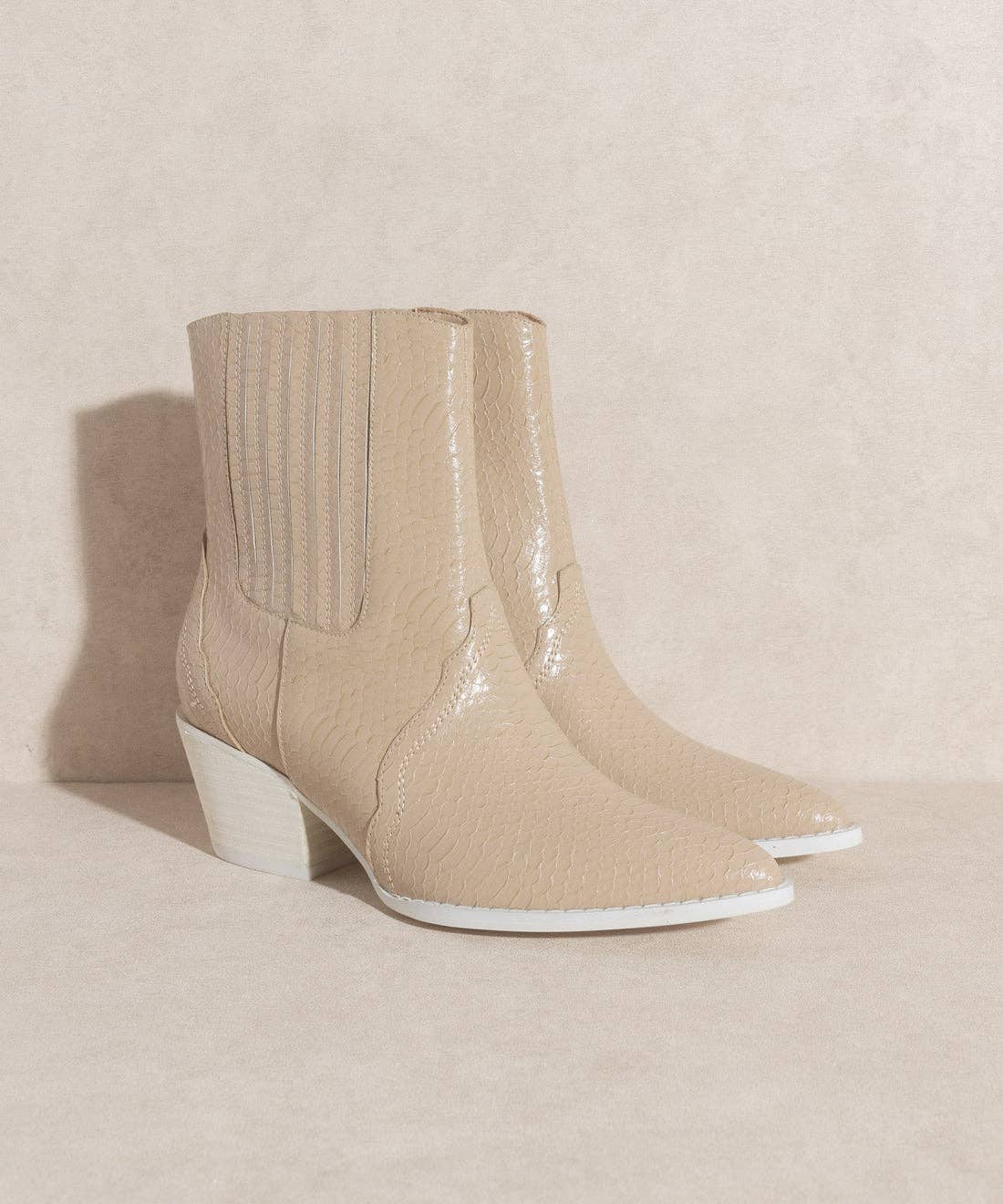 Beige Paneled Western Bootie