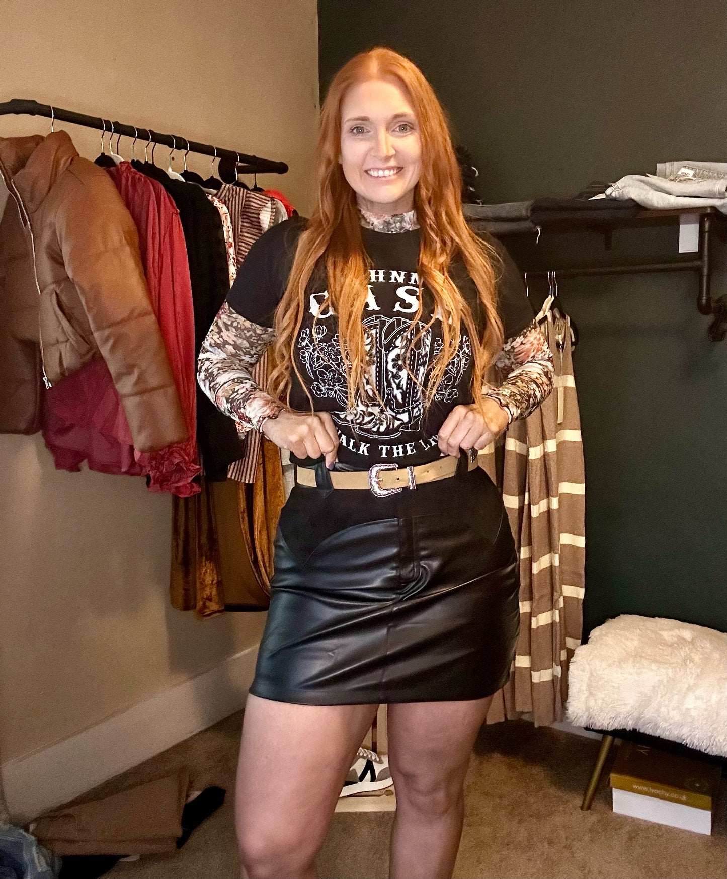 Western Contrast Pleather Miniskirt