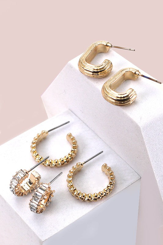 Trio Rhinestone Huggie Earrings