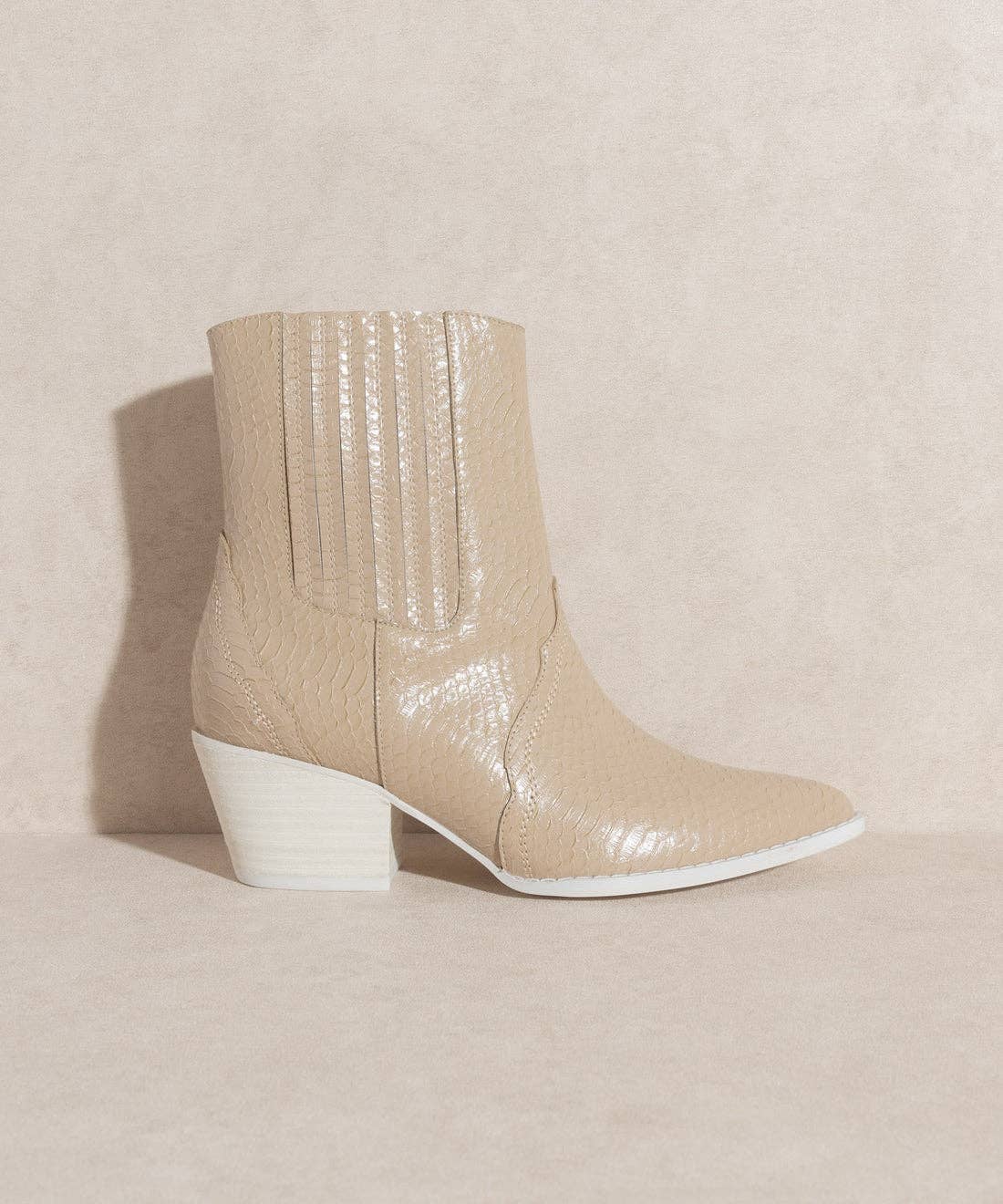 Beige Paneled Western Bootie